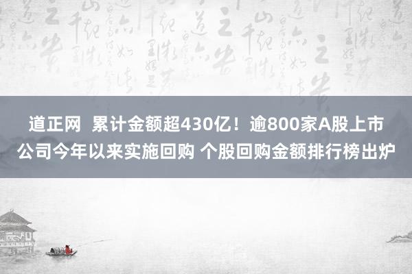 道正网  累计金额超430亿！逾800家A股上市公司今年以来实施回购 个股回购金额排行榜出炉